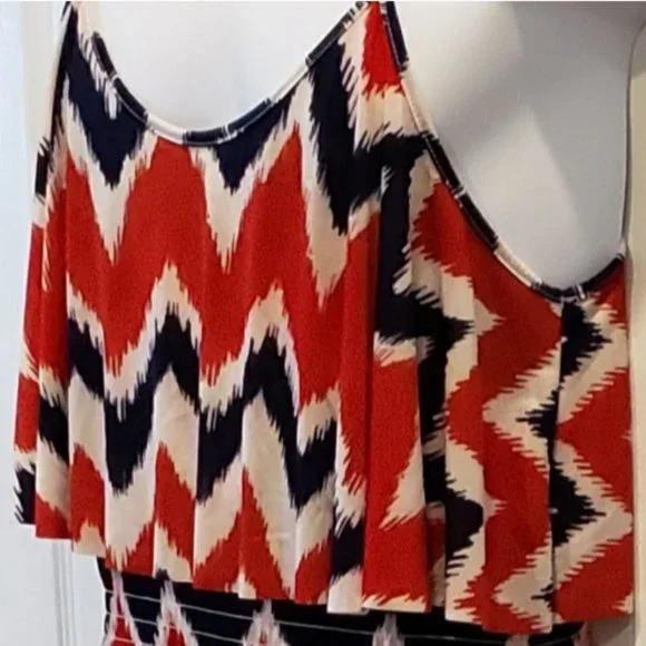 West Loop Size Large Red White Blue Print Maxi Dress NWT - Picture 10 of 15